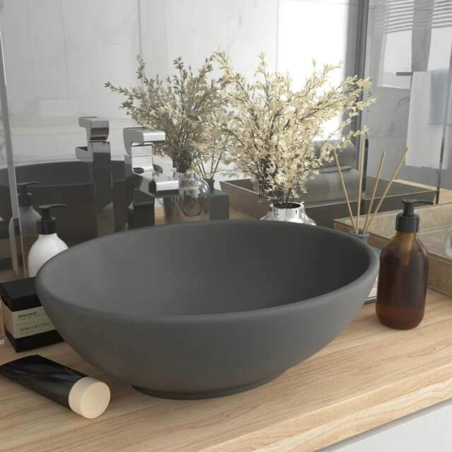 Rackhams Luxury Basin Oval-shaped Matt Dark Grey 40x33 cm Ceramic