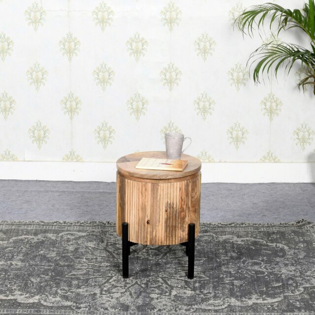 Rackhams Niles Solid Wood Bedside Table with Metal Legs - Wood - 1 - 35x35x45 CM (LxDxH) - image 1