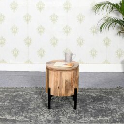 Rackhams Niles Solid Wood Bedside Table with Metal Legs - Wood - 1 - 35x35x45 CM (LxDxH)