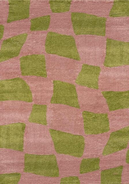 Rackhams Joli Checkered Green & Pink Rug - 120X170 cm - image 1