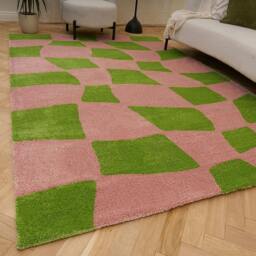 Rackhams Joli Checkered Green & Pink Rug - 120X170 cm - thumbnail 6