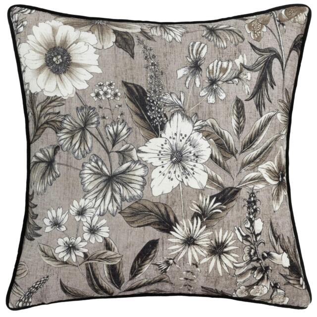 Rackhams Harlington Botany Piped Velvet Floral Cushion Cover - Sepia - 50cm x 50cm - Sepia - 100% Polyester - image 1