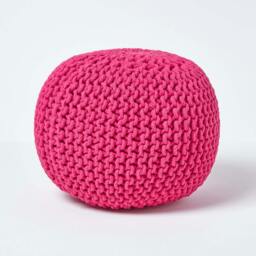 Rackhams Round Cotton Knitted Pouffe Footstool Bean Filled Hand Knitted - Pink - thumbnail 1