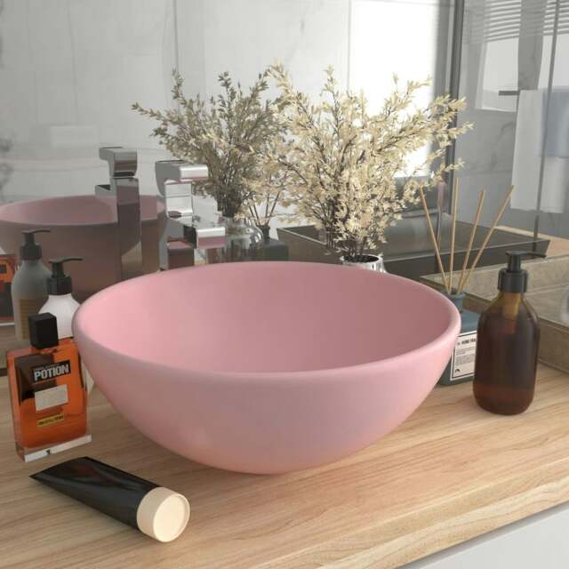 Rackhams Luxury Bathroom Basin Round Matt Pink 32.5x14 cm Ceramic