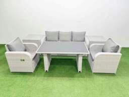 Rackhams Outdoor Rattan Garden Furniture Dining Set 5 seater Patio Rectangular Table 3 Seater Sofa Reclining Chair Set with 2 Side Tables - thumbnail 1