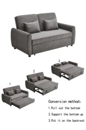 Rackhams 2 Seater Linen Convertible Sofa Pull Out Sofa Bed with Pillows - Dark Grey - thumbnail 5