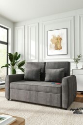 Rackhams 2 Seater Linen Convertible Sofa Pull Out Sofa Bed with Pillows - Dark Grey - thumbnail 2