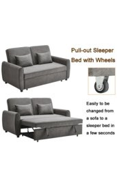 Rackhams 2 Seater Linen Convertible Sofa Pull Out Sofa Bed with Pillows - Dark Grey - thumbnail 6