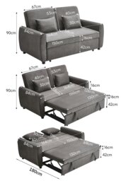 Rackhams 2 Seater Linen Convertible Sofa Pull Out Sofa Bed with Pillows - Dark Grey - thumbnail 3