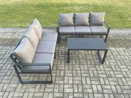Rackhams Aluminium 3 Pieces Outdoor Garden Furniture Lounge Sofa Set with Oblong Coffee Table Dark Grey - thumbnail 2
