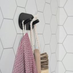 Rackhams Black Stainless Steel Double Towel Hook (96 x 48mm) Self Adhesive Bathroom Wall Mounted - thumbnail 3