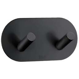 Rackhams Black Stainless Steel Double Towel Hook (96 x 48mm) Self Adhesive Bathroom Wall Mounted