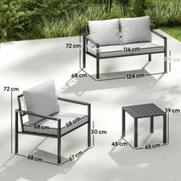 Rackhams 5 Piece Metal Garden Furniture Sofa Set with Cushions, Light Grey - thumbnail 3