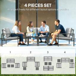 Rackhams 5 Piece Metal Garden Furniture Sofa Set with Cushions, Light Grey - thumbnail 4