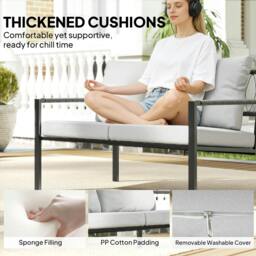 Rackhams 5 Piece Metal Garden Furniture Sofa Set with Cushions, Light Grey - thumbnail 5