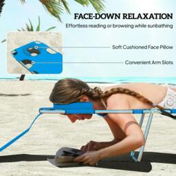 Rackhams Foldable Sun Lounger with Reading Hole - Blue - thumbnail 5