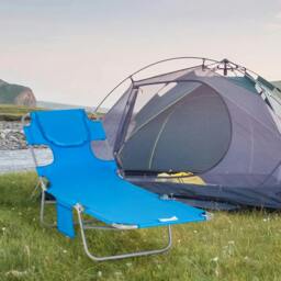 Rackhams Foldable Sun Lounger with Reading Hole - Blue - thumbnail 2