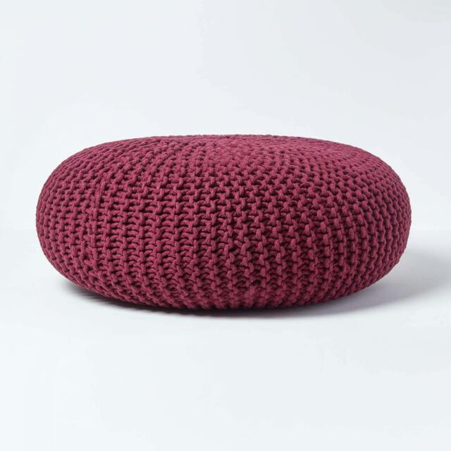 Rackhams Large Round Cotton Knitted Pouffe Footstool - Plum - image 1