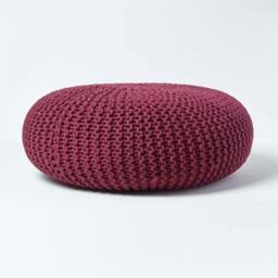 Rackhams Large Round Cotton Knitted Pouffe Footstool - Plum - thumbnail 1