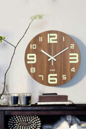 Rackhams 12-Inch Modern Luminous Wood Silent Wall Clock - Brown - thumbnail 1