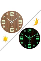 Rackhams 12-Inch Modern Luminous Wood Silent Wall Clock - Brown - thumbnail 3