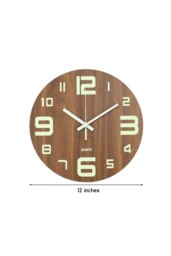 Rackhams 12-Inch Modern Luminous Wood Silent Wall Clock - Brown - thumbnail 6
