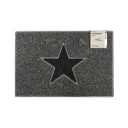 Rackhams Star Medium Doormat in Grey with Black Star - Grey - Vinyl - 1 - thumbnail 1