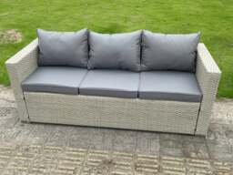 Rackhams Wicker Rattan Garden Furniture Sofa Sets Outdoor Patio Coffee Table With Stools light grey - thumbnail 3