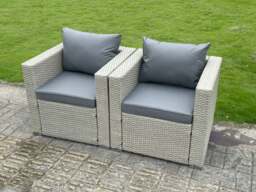Rackhams Wicker Rattan Garden Furniture Sofa Sets Outdoor Patio Coffee Table With Stools light grey - thumbnail 4