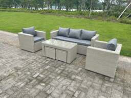 Rackhams Wicker Rattan Garden Furniture Sofa Sets Outdoor Patio Coffee Table With Stools light grey - thumbnail 2