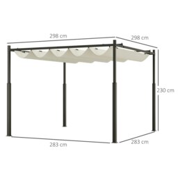 Rackhams 3 x 3(m) Pergola with Retractable Roof, 80mm Metal Column, White - Cream - Metal, 180g Polyester Fabric - 298L x 298W x 230Hcm - thumbnail 6