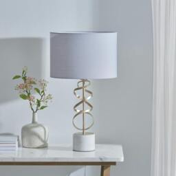 Rackhams Briar Gold And White Marble Table Lamp - thumbnail 2