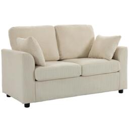 Rackhams 2 Seater Sofa, Corduroy Small Couch with Spring Cushion - Beige - thumbnail 2