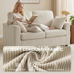 Rackhams 2 Seater Sofa, Corduroy Small Couch with Spring Cushion - Beige - thumbnail 5