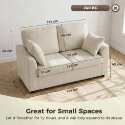 Rackhams 2 Seater Sofa, Corduroy Small Couch with Spring Cushion - Beige - thumbnail 3