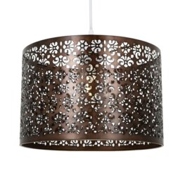 Rackhams Marrakech Designed Matt Bronze Metal Pendant Light Shade with Floral Decoration