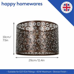 Rackhams Marrakech Designed Matt Bronze Metal Pendant Light Shade with Floral Decoration - thumbnail 6