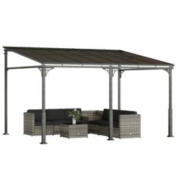 Rackhams 4 x 3 m Metal Lean-to Hardtop Gazebo, Wall-Mounted Pergola - Lean-to Pergola - 300 - Brown - thumbnail 2