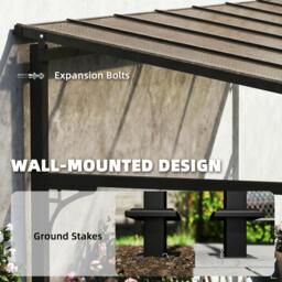 Rackhams 4 x 3 m Metal Lean-to Hardtop Gazebo, Wall-Mounted Pergola - Lean-to Pergola - 300 - Brown - thumbnail 4