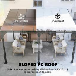 Rackhams 4 x 3 m Metal Lean-to Hardtop Gazebo, Wall-Mounted Pergola - Lean-to Pergola - 300 - Brown - thumbnail 5
