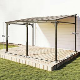 Rackhams 4 x 3 m Metal Lean-to Hardtop Gazebo, Wall-Mounted Pergola - Lean-to Pergola - 300 - Brown - thumbnail 3