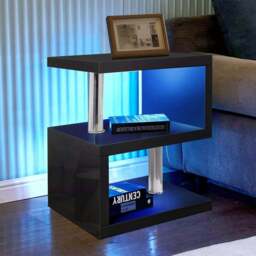 Rackhams Burnham High Gloss Side Table with LED Lighting - White Marble - thumbnail 2