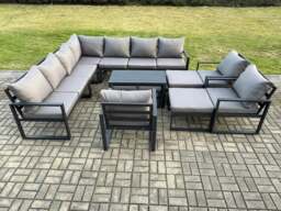 Rackhams 14 Seater Aluminium Outdoor Garden Furniture Set, Sofa with Oblong Coffee Table 3 Chairs 2 Small Footstools 2 Big Footstools Dark Grey - thumbnail 2