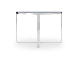 Rackhams Finn Demi Lune Console Tables - Polished Stainless Steel - Dark Wood Laminate - thumbnail 1
