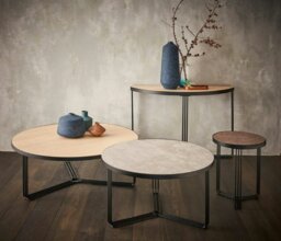 Rackhams Finn Demi Lune Console Tables - Polished Stainless Steel - Dark Wood Laminate - thumbnail 6