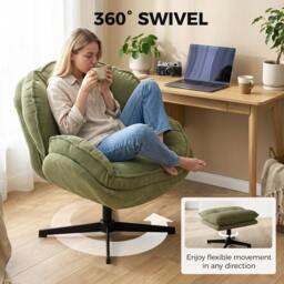Rackhams Armchair with Adjustable Footstool, 360° Swivel Accent Chair - Green - thumbnail 5