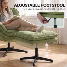 Rackhams Armchair with Adjustable Footstool, 360° Swivel Accent Chair - Green - thumbnail 4