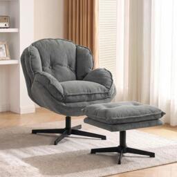 Rackhams Armchair with Adjustable Footstool, 360° Swivel Accent Chair - Green - thumbnail 6