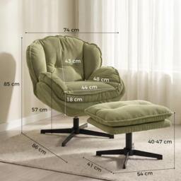 Rackhams Armchair with Adjustable Footstool, 360° Swivel Accent Chair - Green - thumbnail 3