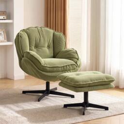 Rackhams Armchair with Adjustable Footstool, 360° Swivel Accent Chair - Green - thumbnail 1